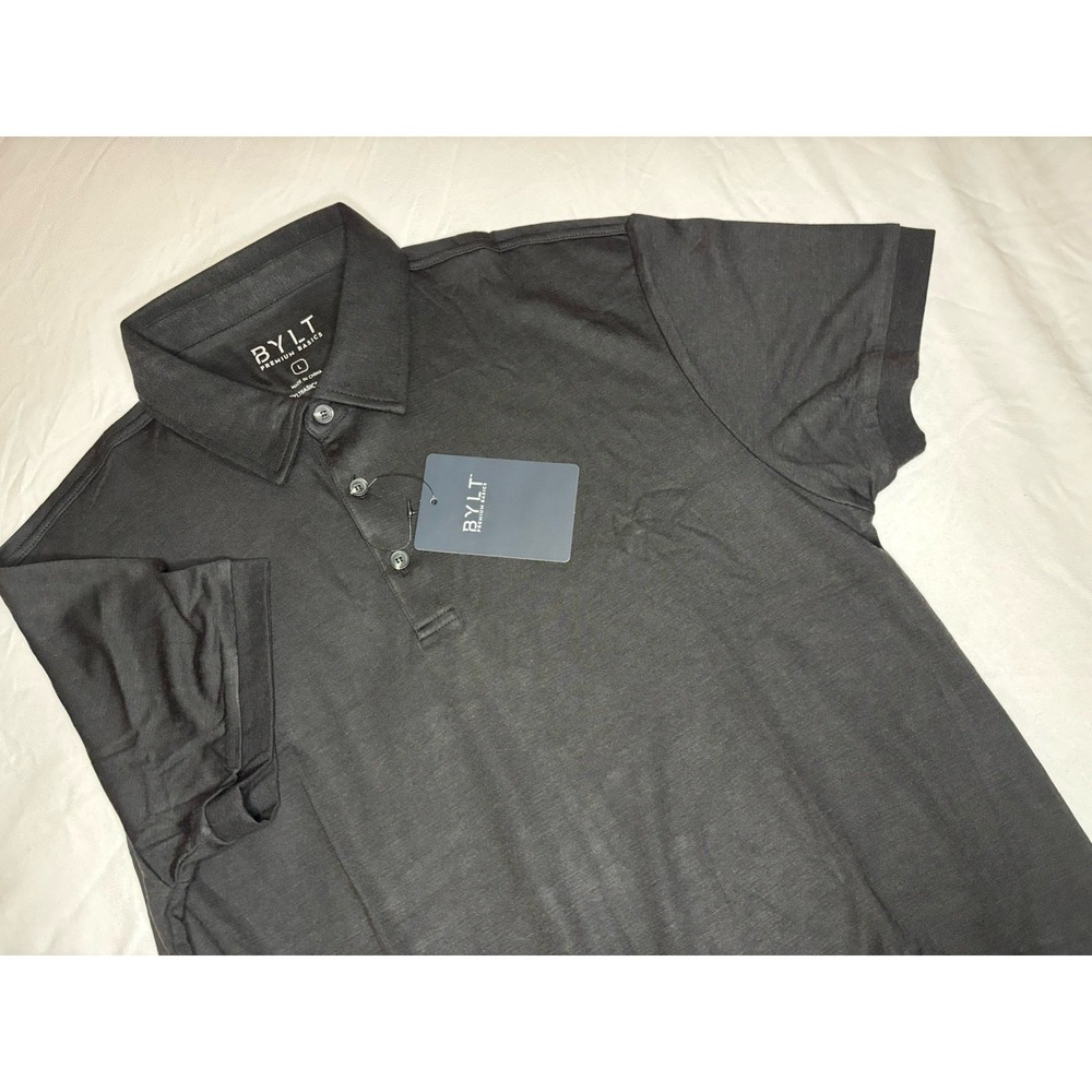 BYLT Premium Basics Comfort Wool Short Sleeve Polo Shirt Black Large NWT Stretch